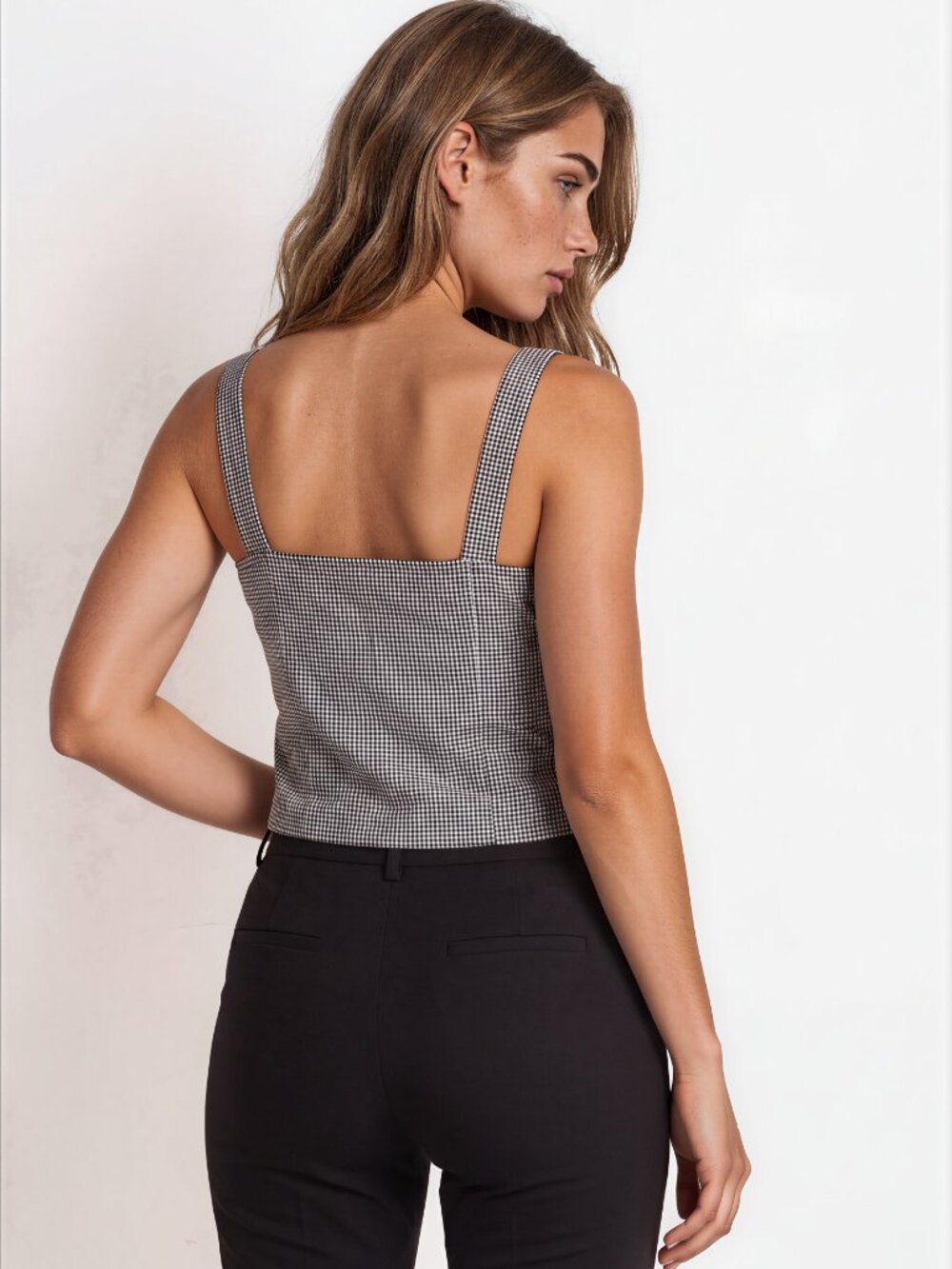 Cupkes and Cashmere Black & White Gingham Crop Top